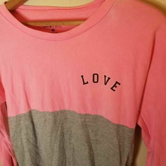 Onfire T-Shirt Pink Gray Color Block Love Long - Picture 11 of 12